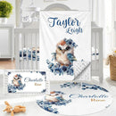 Personalized Baby Crib Bedding Set - Custom Name Owl Pattern 3 Pcs Set - Soft Blanket with Double Layer Dotted Backing, Fitted Sheet, Room Rug for Newborns Boys Girls Shower Gift by TinyTreasures Baby Boutique