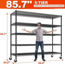 REIBII 85.7"H Storage Shelves 2998LBS Metal Shelving Units with Wheels&Feet, 5 Tier Garage Shelving Heavy Duty Adjustable Wire Shelf for Pantry Garage Commercial Industrials, 85.7"H X 55.5"W X 24.2"D by CozyNest Decor