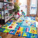 4x6 Playroom Rugs for Kids Washable, Educational and Fun Playmat with ABC Alphabet Animals Shapes Colors, Non-Slip Play Mat Learning Rugs for Baby Toddler Children Game Activity, Blue by CozyNest Decor