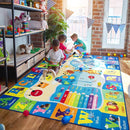 Kids Rugs for Playroom Washable, Educational and Fun Learning Rugs with ABC Alphabet Animals Shapes, Baby Toddler Children's Play Mat for Bedroom Classroom Nursery, 5x7 Feet, Blue by CozyNest Decor