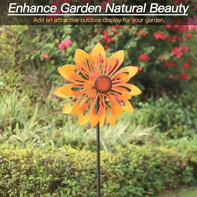 Birthday Gifts for Women Floral Yard Garden Wind Spinners - Large Outdoor Metal Wind Spinners with Vane, Lawn Yard Art Garden Decor (Sunflower), photo 2 of 6