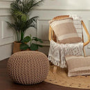 REDEARTH Round Pouf Ottoman - Hand Knitted Cable Boho Poof Home Décor Pouffe Circular Footrest for Living Room - Bedroom - Lounge - 100% Cotton (19.5"x19.5"x14") - Beige by CozyNest Decor