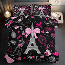 Eiffel Tower Comforter Set Full Size,Eiffel Tower Bedding Set for Girls, Pink and Black Paris Themed Comforter Bedroom Decor,Paris Quilt French Style Romantic Bedding by CozyNest Decor