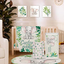 Personalized Baby Crib Bedding Set, Green Elephant Design Custom Name Baby Crib Sets 5-Pcs, Toddler Double Layer Blanket Fitted Sheets Changing Pad Cover Rug Wall Art Set, Charming Nursery Decor by TinyTreasures Baby Boutique
