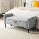 Furniliving 51.75" Storage Ottoman Bench for Living Room, Modern Bedroom Bench with Rolled Arm Upholstered End of Bed Bench Shoe Storage Bench Indoor Bench with Wood Legs Entryway Bench,Grey, Linen by CozyNest Decor