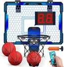 Remote Control Basketball Hoop Indoor with 7 LED Lighting, Mini Basketball Hoop with Electronic Scoreboard, 3 Modes, Over Door Basketball Hoop, Basketball Toys Sport Gifts for Kids, Adults (Blue) by TinyTreasures Baby Boutique