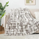 Touchat Luxury 1000GSM Faux Rabbit Fur Throw Blanket, Super Heavy Warm Cozy Grey Blankets for Couch Bed Sofa, Ruched Plush Fuzzy Elegant Soft Reversible Mink Blanket for Living Room Bedroom by CozyNest Decor