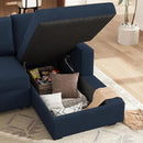 HONBAY Sleeper Velvet Blue Sectional Couch with Pull-Out Bed, Storage Chaise for Living Room by CozyNest Decor