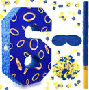 Number 6 Blue and Golden Rings Piñata for Kids Birthday Cartoon Theme Small Piñata with Blindfold Stick Confetti for Fiesta Cinco De Mayo Party Decor, 15.8 x 11 x 2.8 Inch by TinyTreasures Baby Boutique