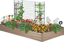 ONCEMORE Galvanized Raised Garden Bed for Vegetables Flowers Herbs, Metal Raised Garden Bed Kit with 2 PCS Tomato Cage, Gloves, Trellis Netting, Plant Labels, Plant Ties, Brown 8×4×1FT by GreenHaven Gardens