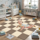 qqpp EVA Rubber 18 Tiles Interlocking Puzzle Foam Floor Mats - Baby Play Mat for Playing | Exercise Mat for Home Workout. Brown, Beige. QC-FJb18N by TinyTreasures Baby Boutique