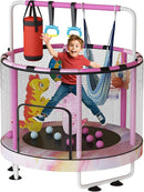 LAMERGE 55" 7-in-1 Round Trampoline for Kids Boys & Girls Ages 1-8, Indoor & Outdoor Trampoline for Fun, Adjustable Height Handrail ＆ Enclosed Safety Net ＆ Durable Designs for Toddlers Children by TinyTreasures Baby Boutique