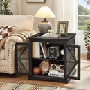 24" End Table with Charging Station, Farmhouse Night Stand with Glass Barn Door, Black Nightstands with Adjustable Storage Shelf, Large Wood Square Bed Side Table for Living Room,Bedroom by CozyNest Decor