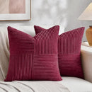 Fancy Homi 2 Packs Burgundy Euro Decorative Throw Pillow Covers 26x26 Inch for Living Room Bed, Rustic Farmhouse Boho Home Decor, Soft Corss Corduroy Patchwork Textured Square Cushion Case 66x66 cm by CozyNest Decor