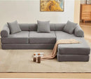 107" Oversized Convertible Sleeper Sofa Bed, Corduroy L Shape Sectional Couch, Folding Sofa Bed with Side Pocket, Modern Cloud Floor Mattress Couch, Modular Sofa for Living Room, Grey by CozyNest Decor