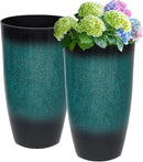 23.6" H Large Tall Outdoor Planters, Set of 2 Plastic Large Flower Pots for Outdoor Plants, with Gradient Turquoise Finish, Weather-Resistant for Porch, Garden, Patio or Indoor Use by CozyNest Decor