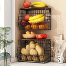 2pcs Fruit Basket Kitchen Storage Basket with Wood Lid, Stackable Wall Basket Fruit Basket for Kitchen, Countertop Organizer for Snack, Fruit and Veggie Storage, 11.8 x 7.9 x 8.5 Inch by CozyNest Decor