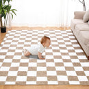 Super Soft Rug for Bedroom, 5x8 Ft Beige and White Area Rug Classic Checkered Shaggy Anti-Skid High Pile Soft Fluffy Rug Fuzzy Carpet for Living Room Bedroom Kids Room Nursery, Dorm Home Decor by TinyTreasures Baby Boutique