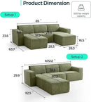 LINSY HOME Modular Sectional Sofa, 105" Boneless Couch U Shaped 3-Seat Sofa with 2 Ottomans, Corduroy Sectional Cloud Couches for Living Room, No Assembly Required, Green by CozyNest Decor