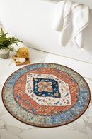 Lahome Boho Washable 3Ft Round Area Rug, Non-Slip Throw Untra-Thin Small Round Carpet, Oriental Vintage Distressed Circle Rug for Bathroom Bedroom Kitchen Office Sofa, 3x3/Rust by TinyTreasures Baby Boutique