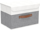 Yawinhe Storage Bins with Lids, Fabric Foldable Boxes, Washable and Leather Handle, Cube Organizer Basket for Home, Closet, White/Grey, 17.7''Lx11.8''Wx11.8''H, 1-Pack, USNK024WGX-1 by TinyTreasures Baby Boutique