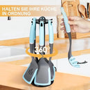 6-Piece Silicone Kitchen Utensil Set with Rotating Stand, Non-Stick, Heat-Resistant (400°F), Nylon Handle, Cooking Spatula Set for Baking & Cooking, Light Blue by CozyNest Decor