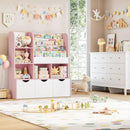 FOTOSOK 47'' Kids Bookcase and Bookshelf, Multifunctional Bookcase with 5 Storage Cubbies and 3 Movable Drawers, Toy Storager Display Stand, Toy Storage Organizer for Bedroom, Playroom, Hallway, Pink by TinyTreasures Baby Boutique