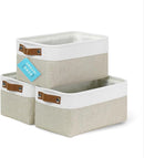 OrganiHaus Small Fabric Storage Baskets for Shelves 3 Pack, 12x8in Closet Storage Bins for Shelves, Cloth Baskets for Organizing, Linen Closet Organizers, Fabric Basket, Beige/White by TinyTreasures Baby Boutique