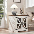 24" End Table Set of 2 with Charging Station, Farmhouse Night Stand with Glass Barn Door, Nightstands with Adjustable Storage Shelf, Large Wood Square Bed Side Table for Living Room,Bedroom by CozyNest Decor