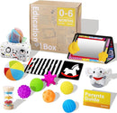Montessori Toys for Babies 0-6 Months,7 in 1 Newborn Toys Baby Gifts Set Early Learning Toys with Black & White Baby Flashcards,Tummy Time Mirror,Baby Rattle,Sensory Balls,Tissue Box Toys,Rain Stick by TinyTreasures Baby Boutique