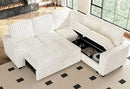 Belffin Plush Corduroy Modular Sectional Sofa with Pull Out Bed Convertible Small Sectional Corner Couch for Living Room White Couch by CozyNest Decor