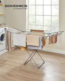 SONGMICS Clothes Drying Rack, Metal Laundry Drying Rack, Foldable, Space-Saving, Free-Standing Airer, with 4 Gullwings, Indoor Outdoor Use, Bed Linen Clothing, Gray ULLR541G01 by TinyTreasures Baby Boutique