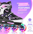 2PM SPORTS Vinal Girls Adjustable Flashing Inline Skates, All Wheels Light Up, Fun Illuminating Skates for Kids Men Adult Women and Boys by TinyTreasures Baby Boutique