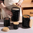 Sweejar Ceramic Canisters Sets for Kitchen Countertop, Relief Food Storage Jar with Bamboo Lid, Stackable Container for Flour, Coffee, Pasta, Cereal, Tea, Cookies, Sugar, Spices, Pack of 4 (Black) by CozyNest Decor