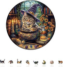 KAAYEE Wooden Puzzles for Adults, 3D Visual Effect Magic Feline Cat Wooden Jigsaw Puzzle Unique Shape Wood Puzzle Adult, 3D Effect Flat Puzzle Birthday Family Game (XL) by TinyTreasures Baby Boutique