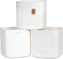 NaturalCozy 13 Inch Cube Storage Bins Cotton Rope Woven Baskets for Organizing 3-Pack | 13 x 13 Storage Cubes | Fabric Square Storage Baskets for Shelves Organizer, Kids Toy Bins, Closet Baby Nursery by TinyTreasures Baby Boutique