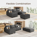 Nolany Corduroy Sectional Couch with Storage Ottoman, Sleeper Sectional Sofa with Chaise, Modular Sectional Couches for Living Room, Dark Grey by CozyNest Decor