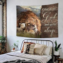 yowecso Lion and Lamb Tapestry Give It To God And Go To Sleep Tapestry Wall Hanging for Bedroom Christian Religious Tapestries Aesthetic Wall Decor for Home Dorm Living Room 50"x60" by CozyNest Decor