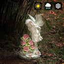 Garden Figurines Angel Garden Statue Outdoor Decor, Solar Powered Resin Sculpture with 5 LEDs Art Decoration for Patio Lawn Yard Porch, Ornament Housewarming Garden Gift, 12.8 x 7.5 x 6.1 Inch by GreenHaven Gardens
