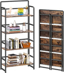 4NM No Assembly Foldable Bookshelf, 4-Shelf Collapsible Bookcase Storage for Small Spaces, 54" H, Rustic Brown and Black by CozyNest Decor