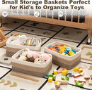 3 Pack Small Storage Baskets for Organizing, Cute Woven Decorative Gift Baskets for Shelves, Mini Closet Organizer Bins with Handles, 11.81''Lx7.87''Wx4.72''H-Brown White by CozyNest Decor