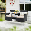 Flamaker Outdoor Furniture Patio Loveseat Wicker 2-Seat with Built-in Table and Cushions Rattan Porch Chairs Bench for Balcony, Lawn, Backyard (Beige) by CozyNest Decor