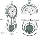 CLXEAST 20 Inch Metal Pendulum Wall Clock Battery Operated,Large Schoolhouse Wall Clocks for Living Room Decor,Antique Aged Teal Green Finish,House Warming Gifts New Home by CozyNest Decor