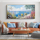 XLSJERST Large Coastal Wall Art - Ocean Seascape Canvas Yellow Green Flowers Painting Landscape Sailboat Picture Artwork Modern Large Framed for Living Room Bedroom Home Office Decor 58x29 Inches by CozyNest Decor