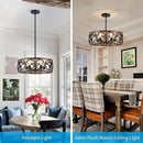 XINGQI 21.7'' Modern Chandelier, Farmhouse Drum Chandeliers for Dining Room Living Room Bedroom 5-Light Pendant Lighting Round Black Metal Antique Wood Grain Finish Adjustable by CozyNest Decor