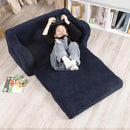 Kids Extra Wide Chairs for Toddler, 2-in-1 Toddler Soft Sherpa Couch Fold Out, Convertible Sofa to Lounger for Girls and Boys, Dark Blue by CozyNest Decor