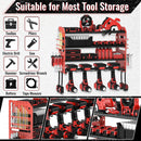 Power Tool Organizer Wall Mount, Red Metal Power Tool Storage Rack with Screwdriver Holder, Garage Tool Storage Shelves with Screwdriver Holder Plier Holder (Red, 4 Drills Holder) by GreenHaven Gardens