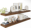Wide Floating Shelves for Wall 12 Inch Deep, 48" X 12" X 2" Floating Shelf, 2 Inch Thick Shelf for Bathroom Bedroom Kitchen Book Room, Heavy Duty 75lbs Shelves for Farmhouse Decor Set of 2, Walnut by CozyNest Decor
