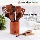 Wooden Spoons for Cooking – Wooden Cooking Utensils Set with Holder, Spoon Rest & Hooks, Teak Wood Nonstick Kitchen Cookware – Durable Set of 12pcs by Woodenhouse by CozyNest Decor