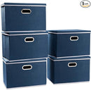 PRANDOM Large Collapsible Storage Bins with Lids [5-Pack] Fabric Foldable Storage Boxes Organizer Containers Baskets Cube with Cover for Home Bedroom Closet Office Royal Blue(17.7x11.8x11.8) by TinyTreasures Baby Boutique